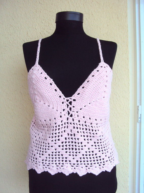 Crochet Pink Top Halter Top Shining Cotton Pink Yarn Spring Summer Wedding Top Gift For Her ! Valentine’s Day Gift