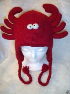 RED LOBSTER HAT knit animal delux fish crab costume ADULT mens women flc lined