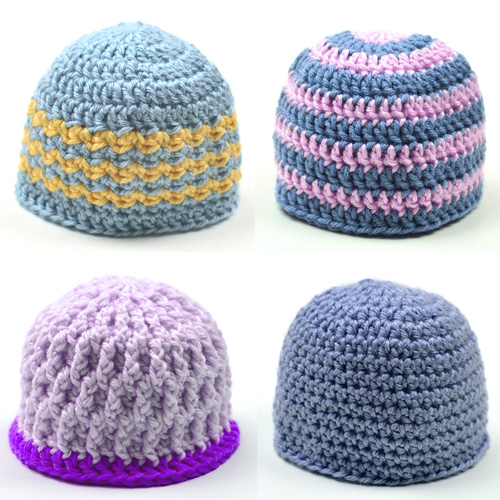 Crochet Pattern: 4 Unisex Baby Hats