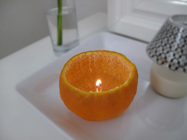 How to make a candle out of the mandarin shell?