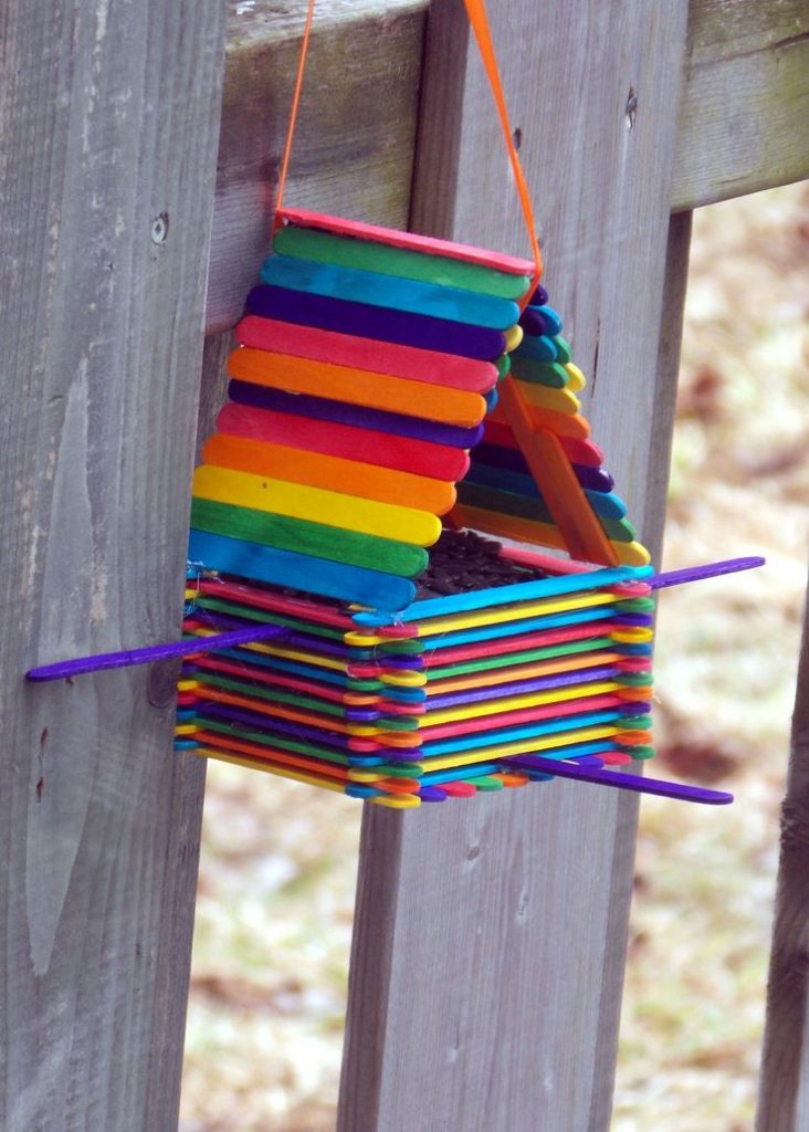 Bird Feeding Swing Made of Ice Cream Bars