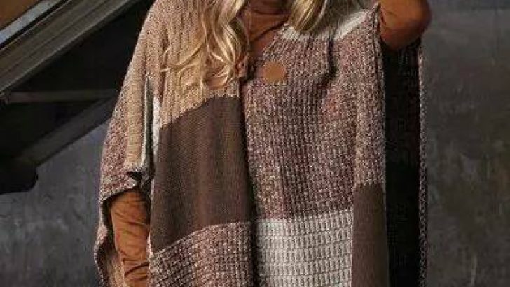 Knitted shawl poncho