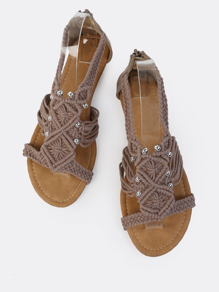 Crochet Knit Bead Sandals TAUPE