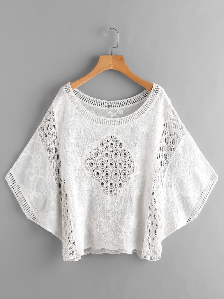 Hollow Out Crochet Panel Embroidered Cover Up - Knittting Crochet