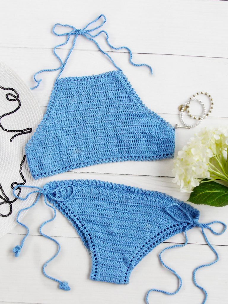 Side Tie Halter Crochet Bikini Set