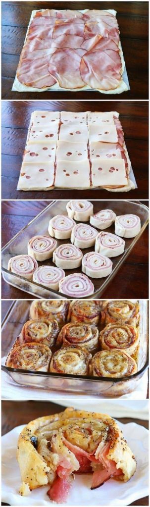 Hot Ham & Cheese Party Rolls