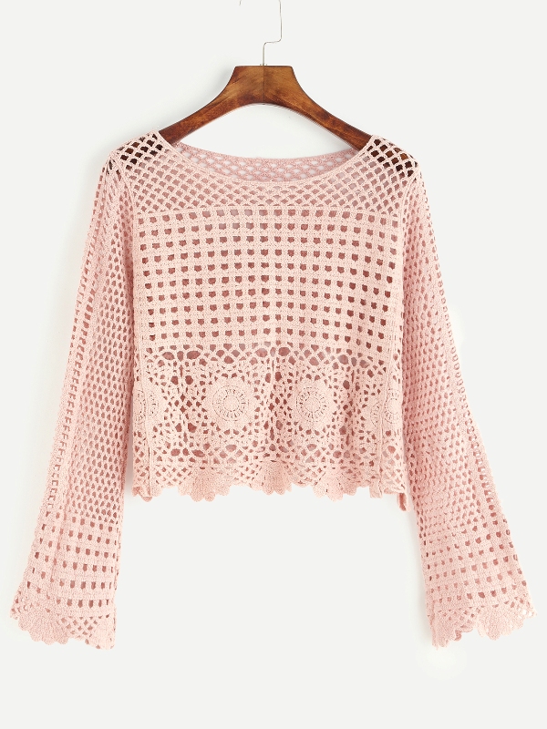 Pink Eyelet Crochet Blouse