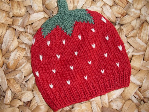 Knitted strawberry baby hat pattern